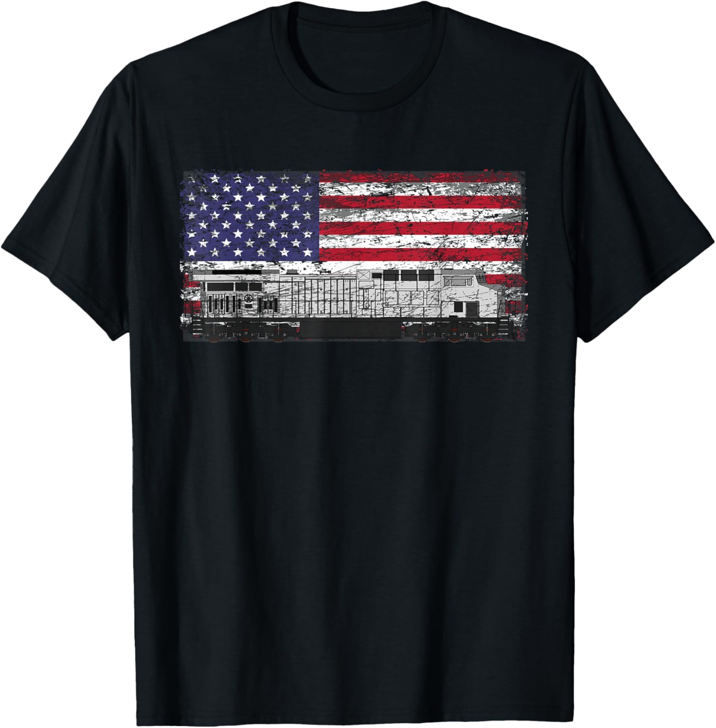 Train Railroad American Flag T Shirt