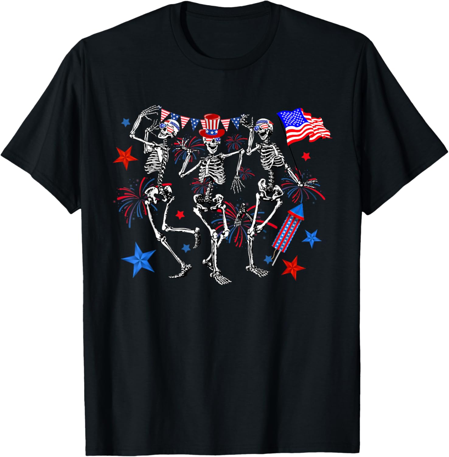 4Th Of July Dancing Skeletons Usa Flag Fireworks Patriotic