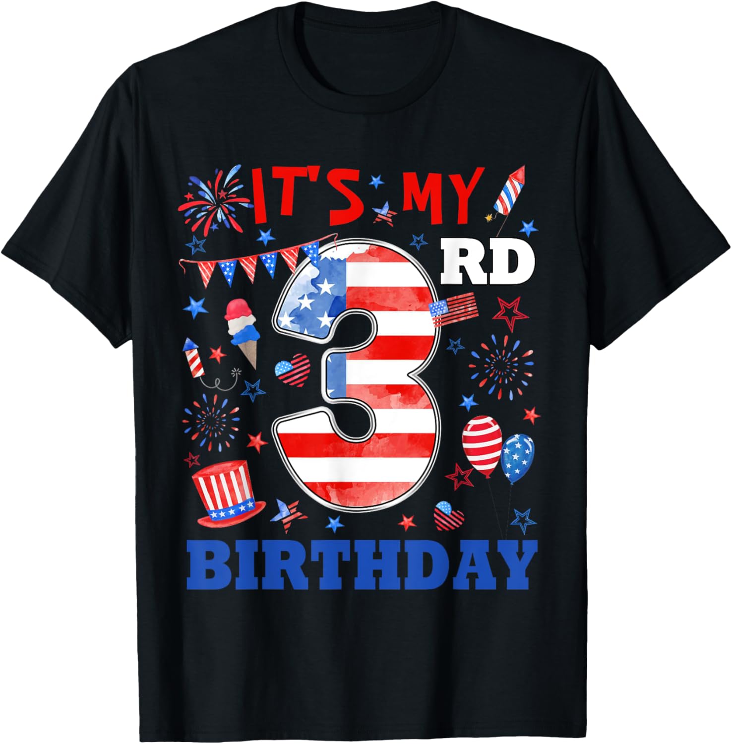 Its My 3Rd Birthday 4Th Of July American Flag 3 Year Old