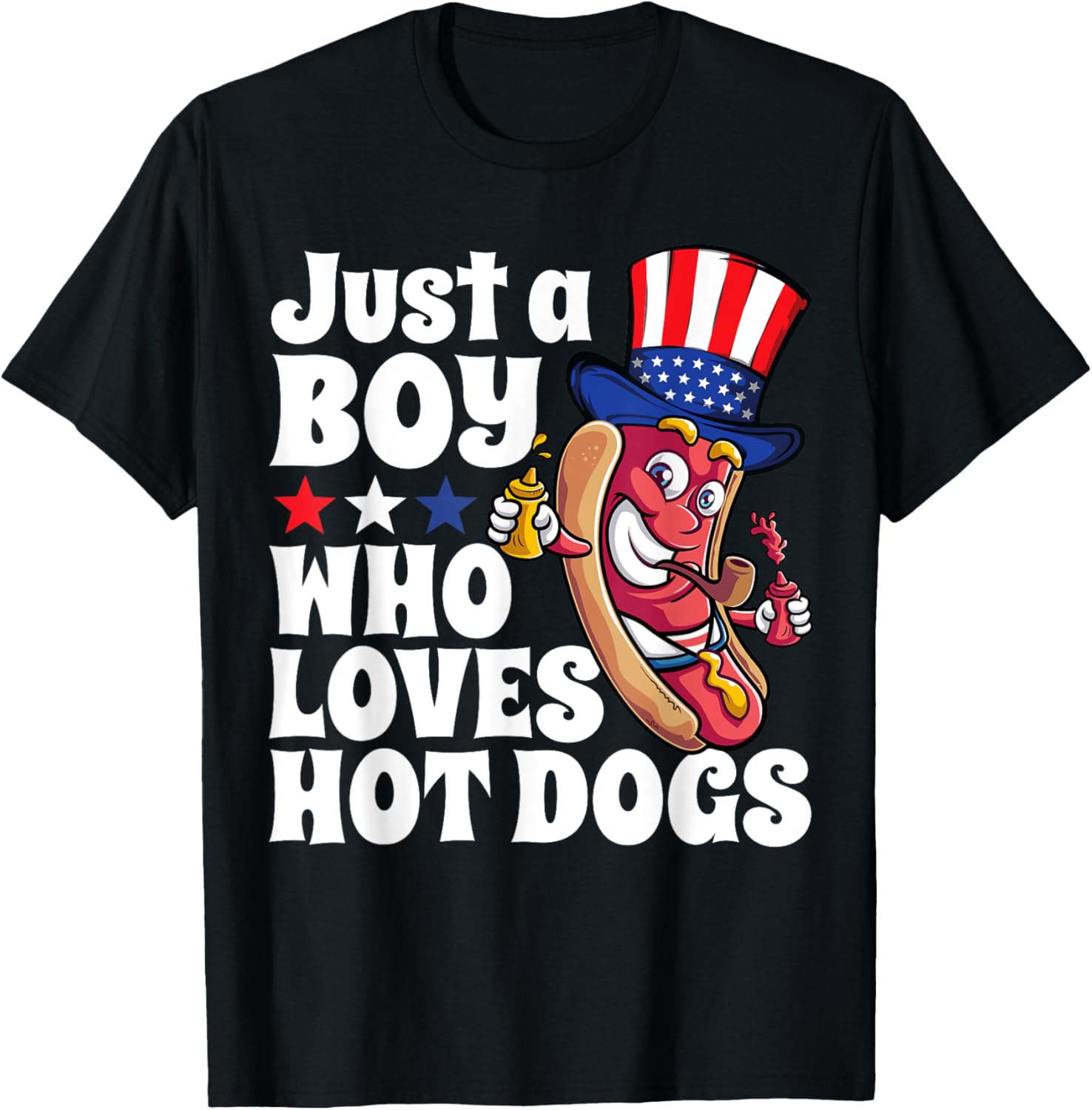 Just A Boy Who Loves Hot Dogs Usa Funny Hot Dog 4Th Of July