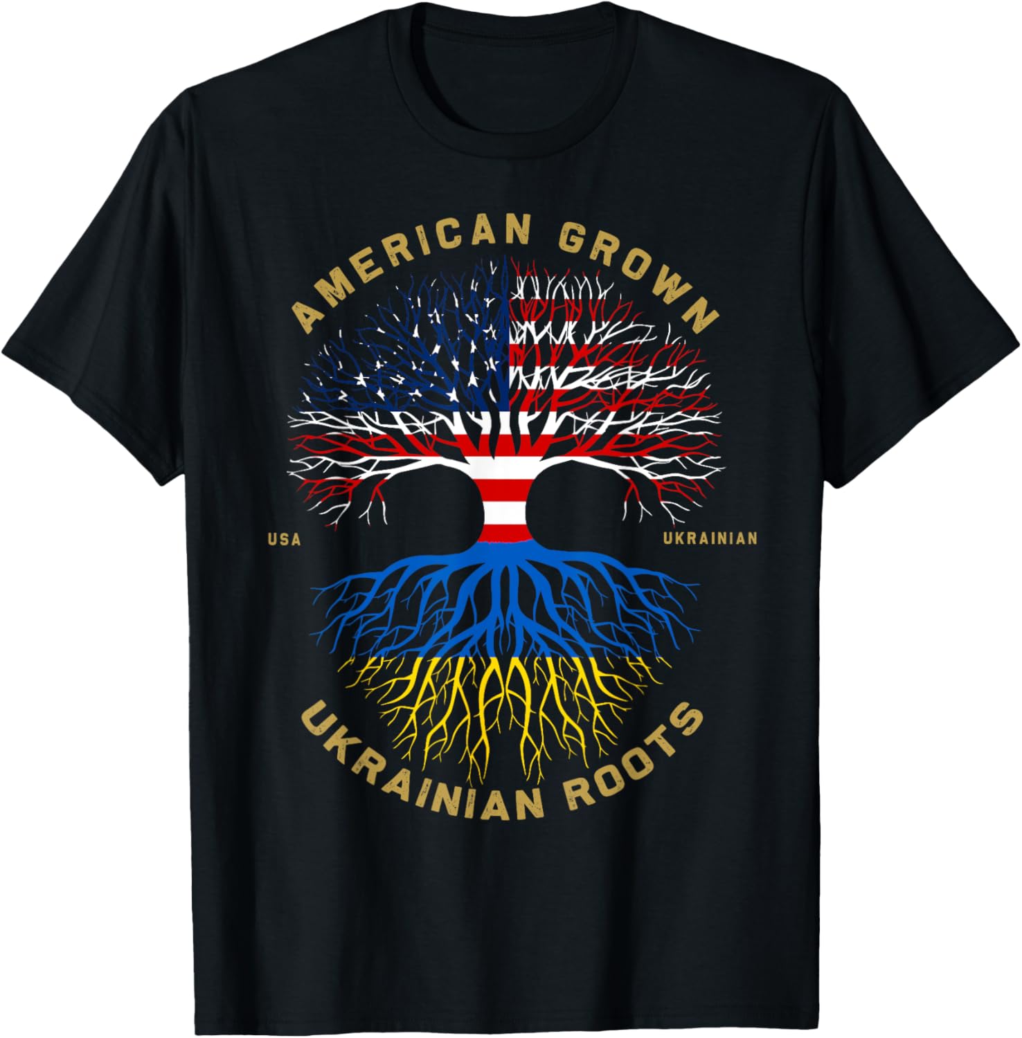 American Grown With Ukrainian Roots Tree Vintage Usa Flag