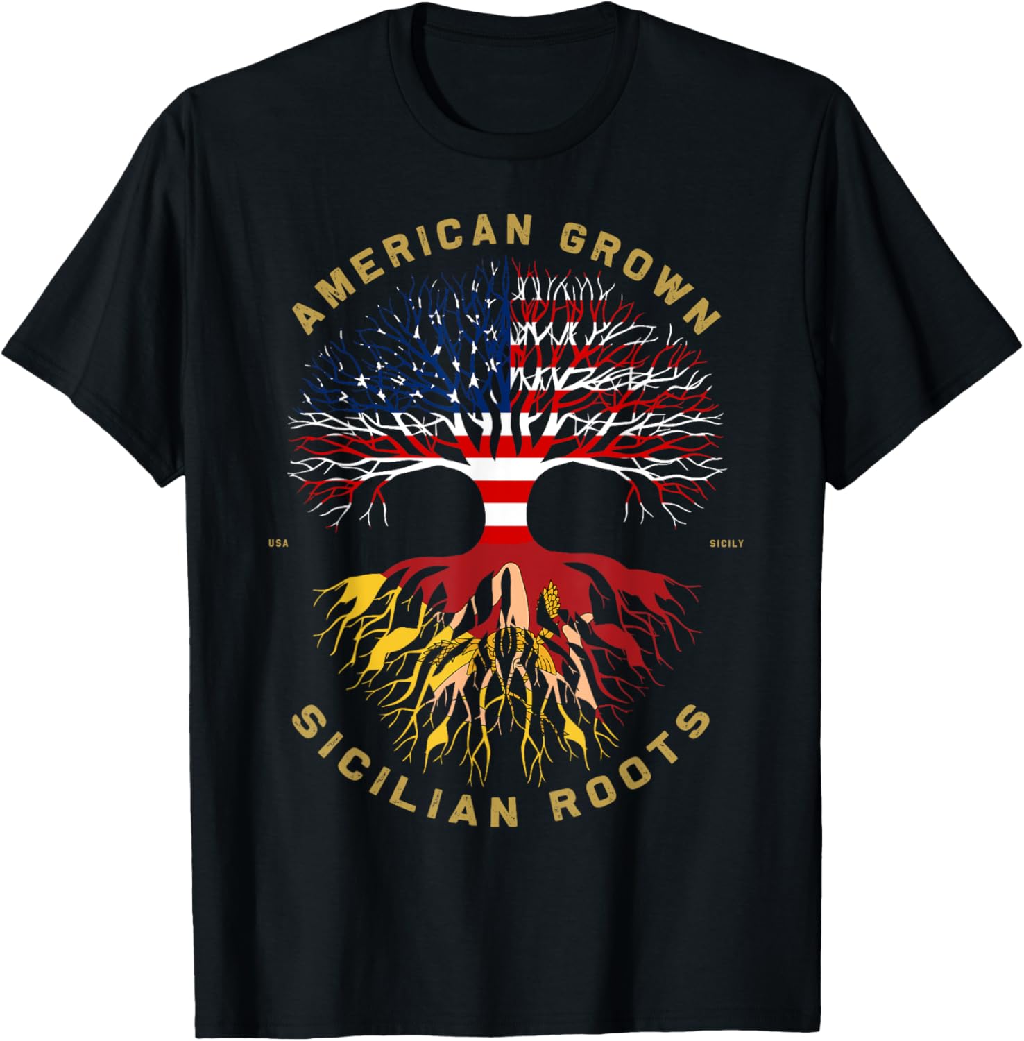 American Grown With Sicilian Roots Tree Usa Flag Gifts Idea
