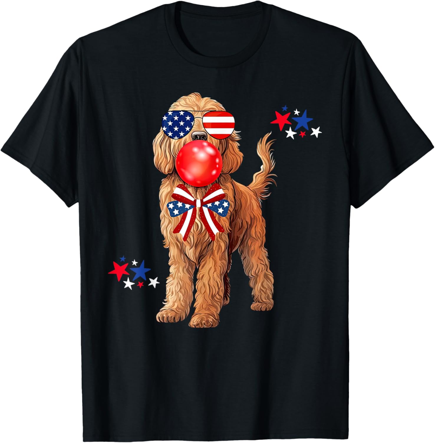 Goldendoodle Dog Sunglasses Blowing Bubble Gum 4Th Of July