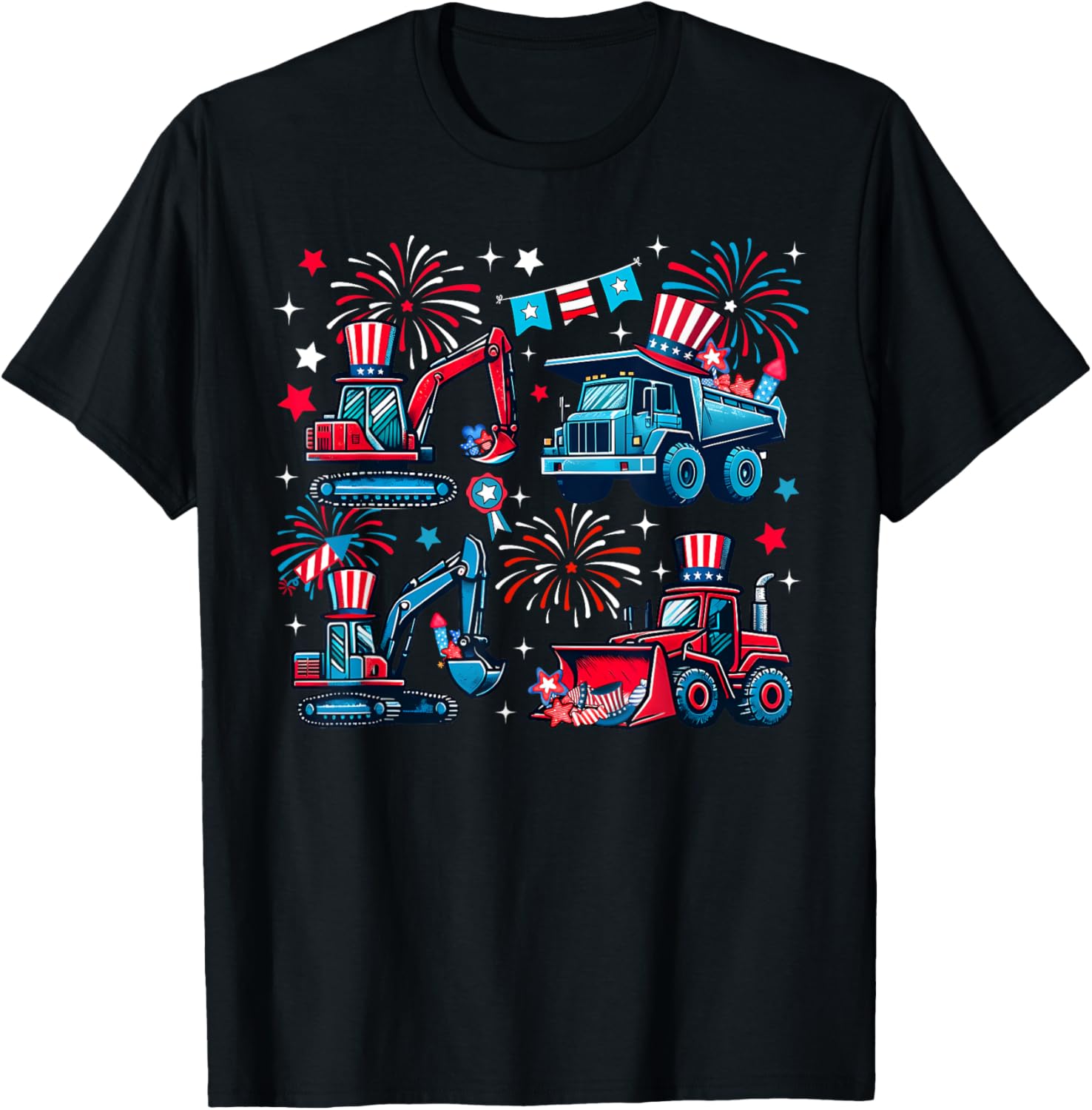 Construction Trucks Vehicle 4Th July Patriot Boy Kid Toddler
