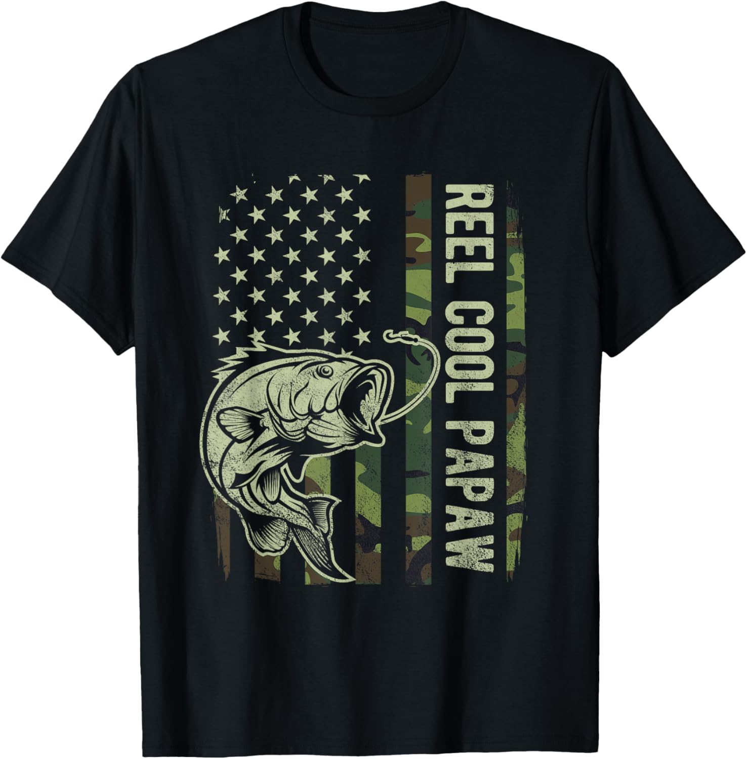 Reel Cool Papaw Camouflage American Flag Fathers Day