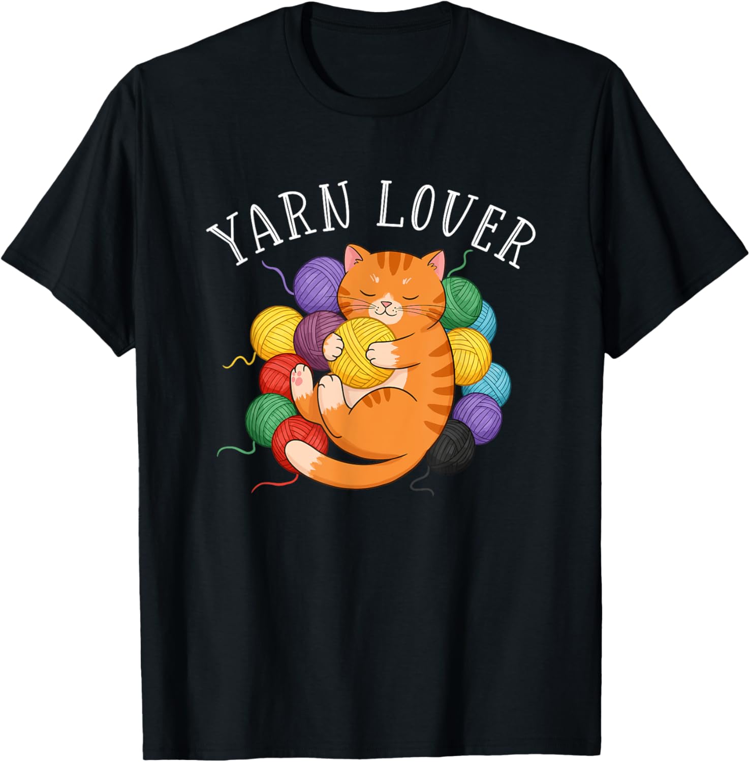Yarn Lover Cozy Cat Embracing Balls Of Yarn