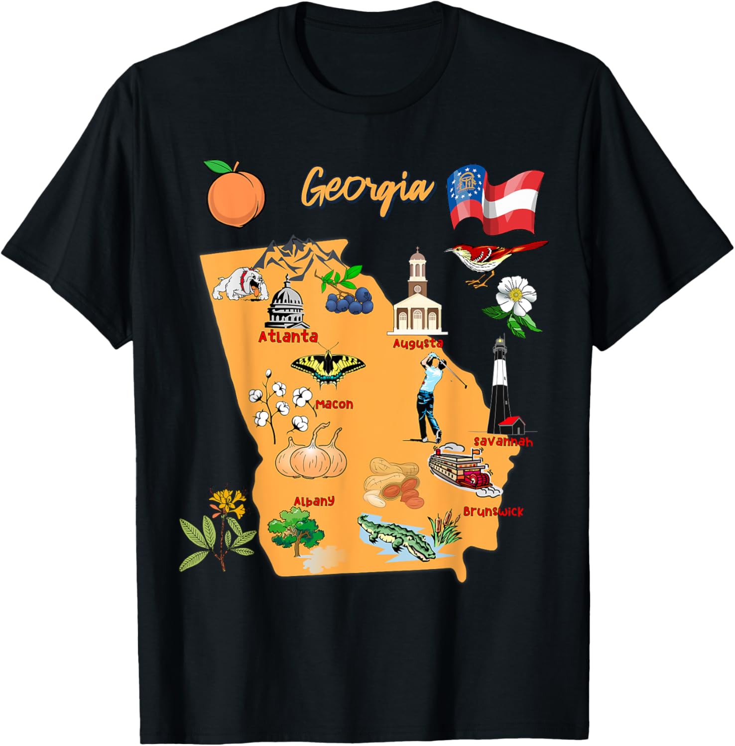 Tourism Map Of Georgia State Usa Major Cities Flag