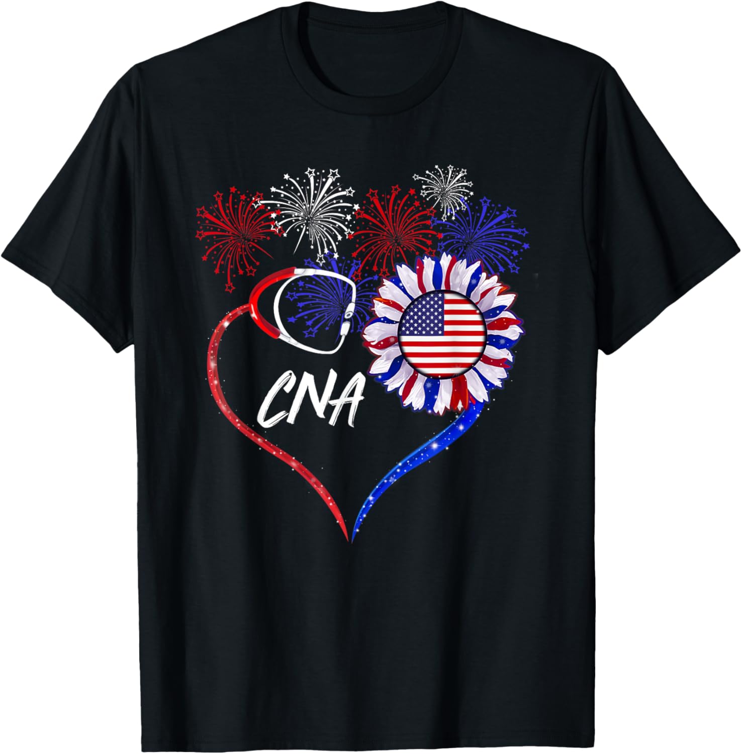 Patriotic Nurse Cna 4Th Of July American Flag Sunflower Love
