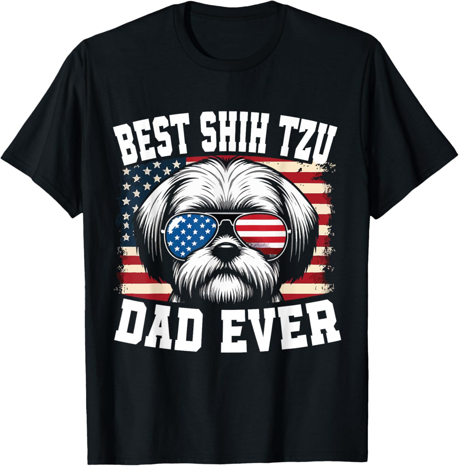 Best Shih Tzu Dad Ever Dog Lover American Flag Fathers Day