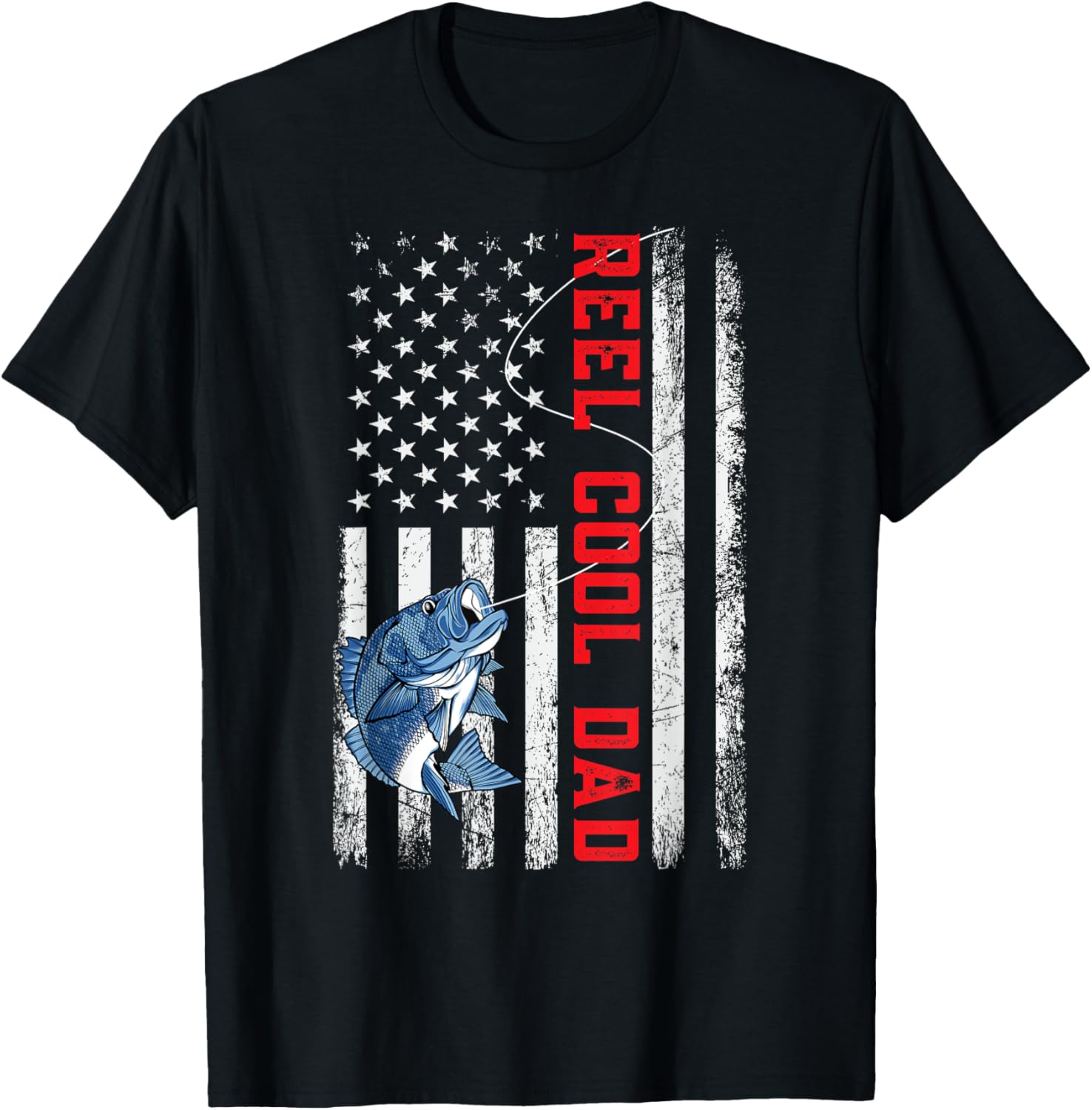 Mens Reel Cool Dad American Flag Fathers Day