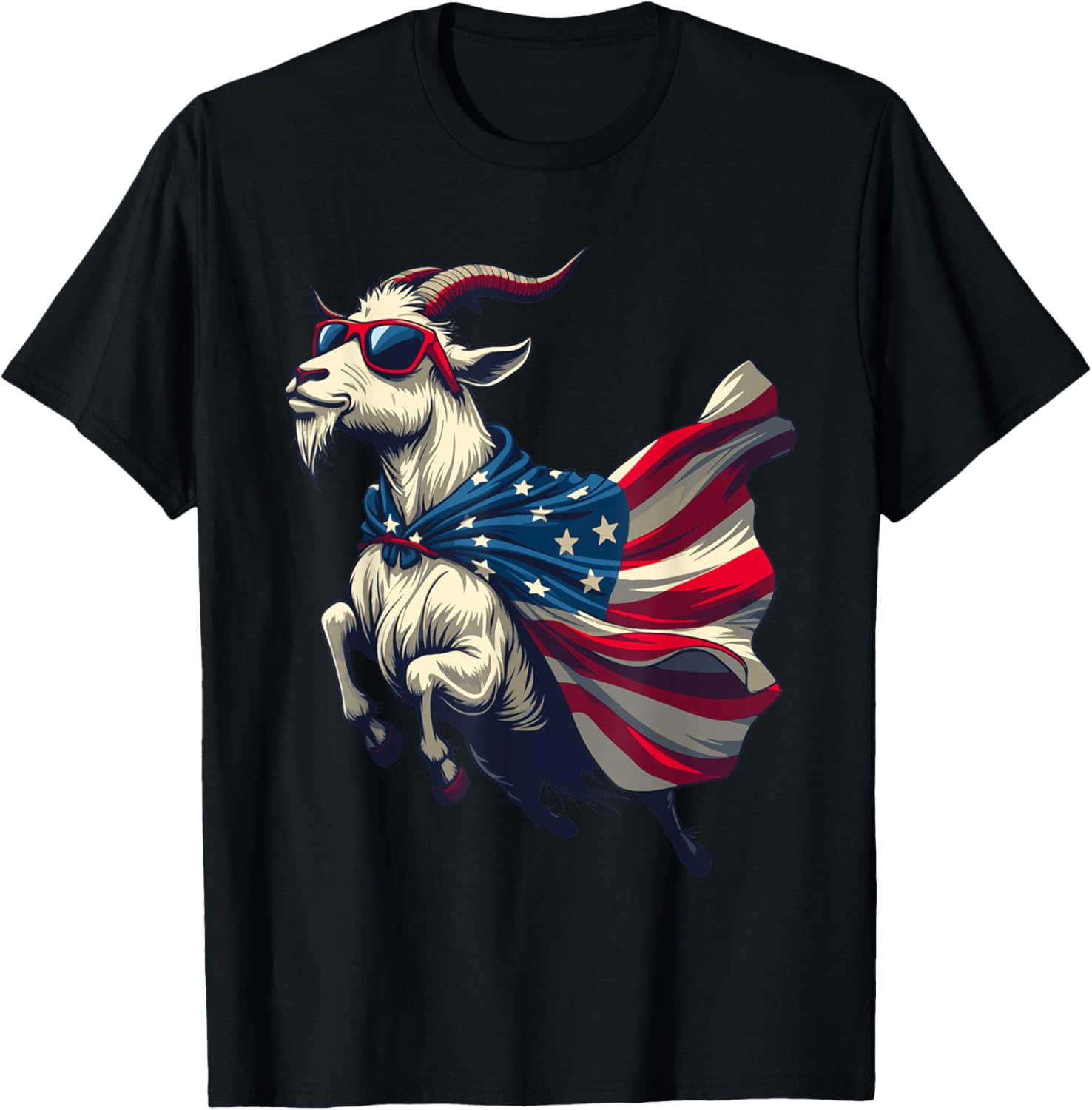 Cool Patriotic Goat In American Flag Cape With Sunglasses