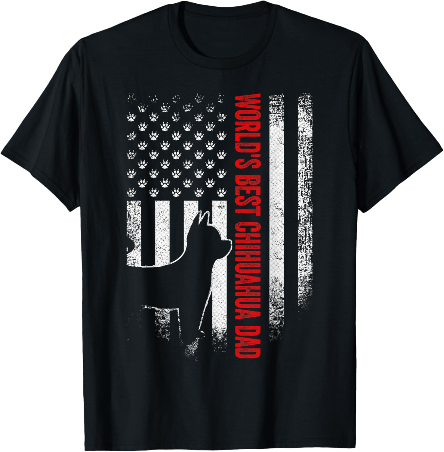 Vintage American Flag Worlds Best Chihuahua Dad Silhouette