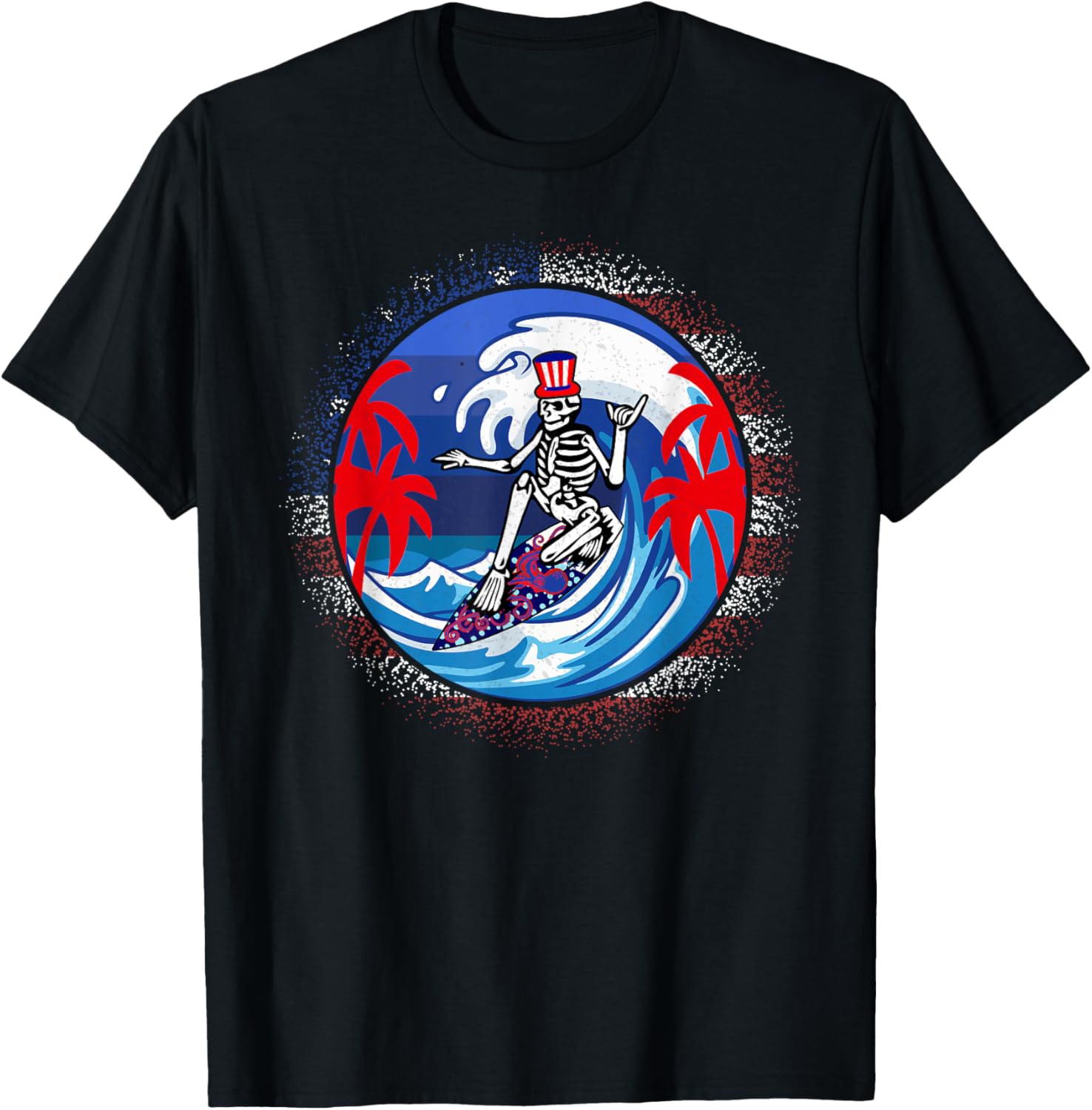 Surfing Skeleton American Flag Usa Funny 4Th Of July