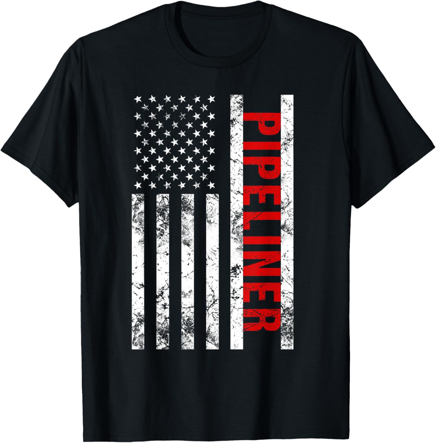 Mens Pipeliner American Flag Welder Pipeline T Shirt