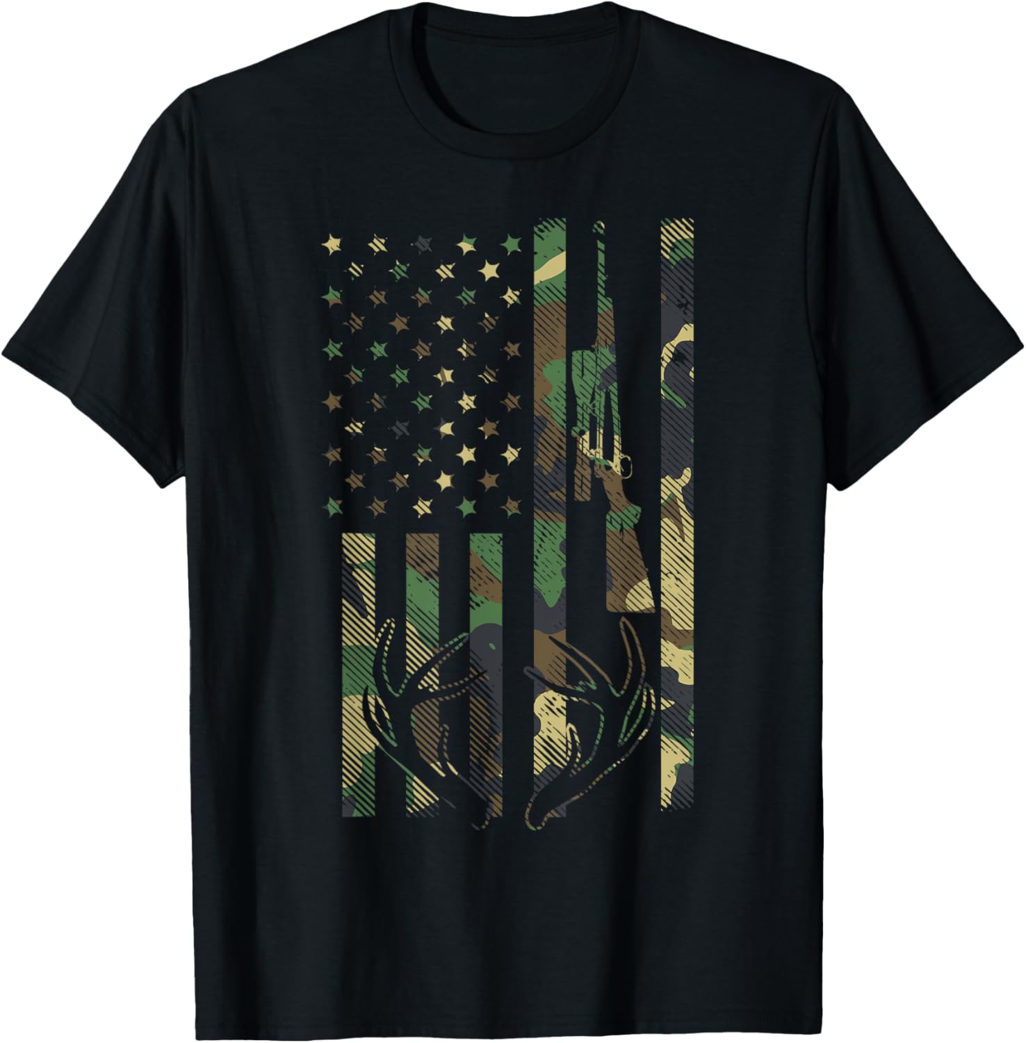 Camo American Flag Rifle Antler Deer Hunting Gun Hunter Gift