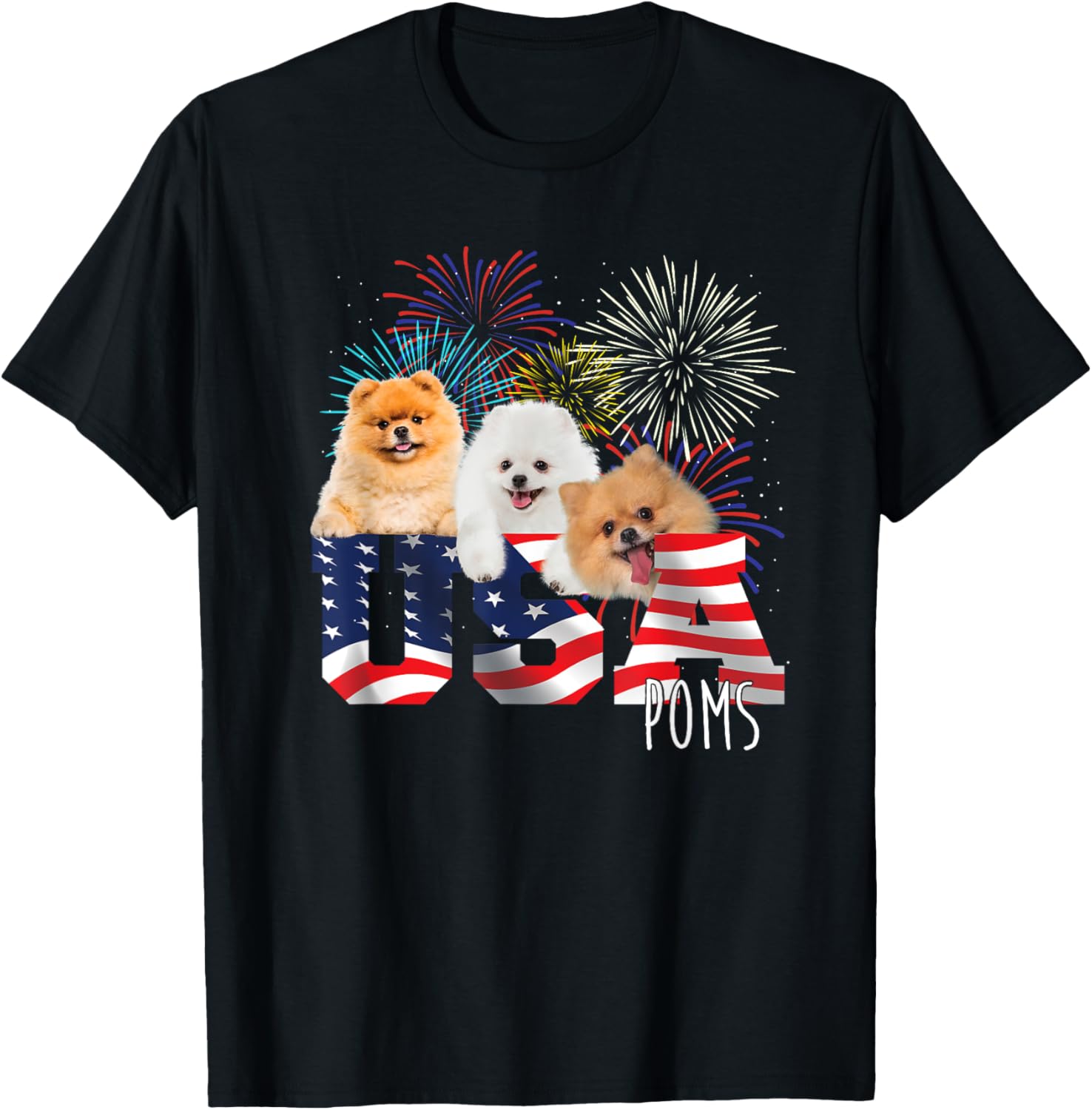 Usa Poms American Flag Patriotic Dog Lover Pet Owner Puppy