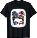 Cute 4Th Of July Messy Bun Girl American Flag Patriotic Usa