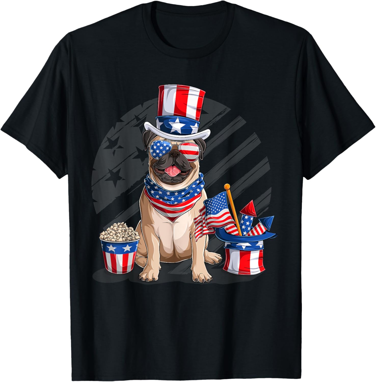 American Flag Pug 4Th July Independence Day T