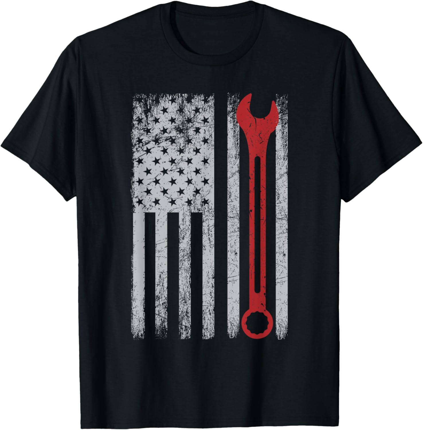 Auto Repairman Car Mechanic Wrench Workshop Tools Usa Flag