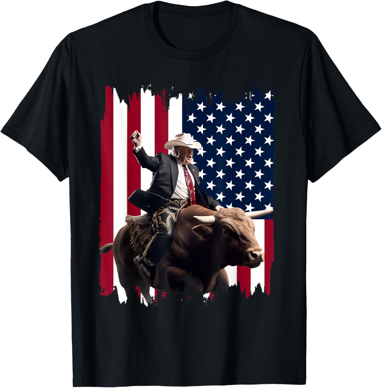 Trump Rodeo Bull Rider Patriotic American Flag 4Th Of July