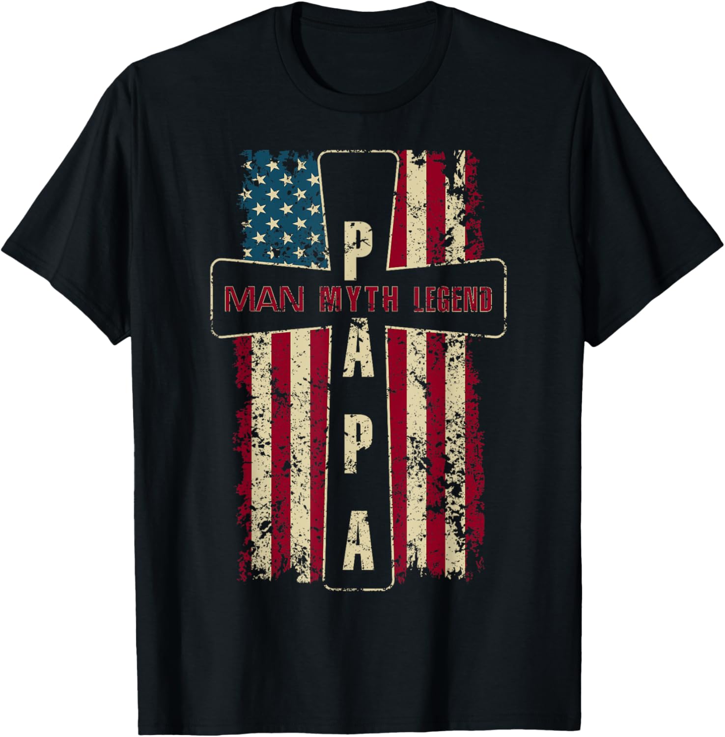 Papa Man Myth Legend Usa American Flag Christian Cross