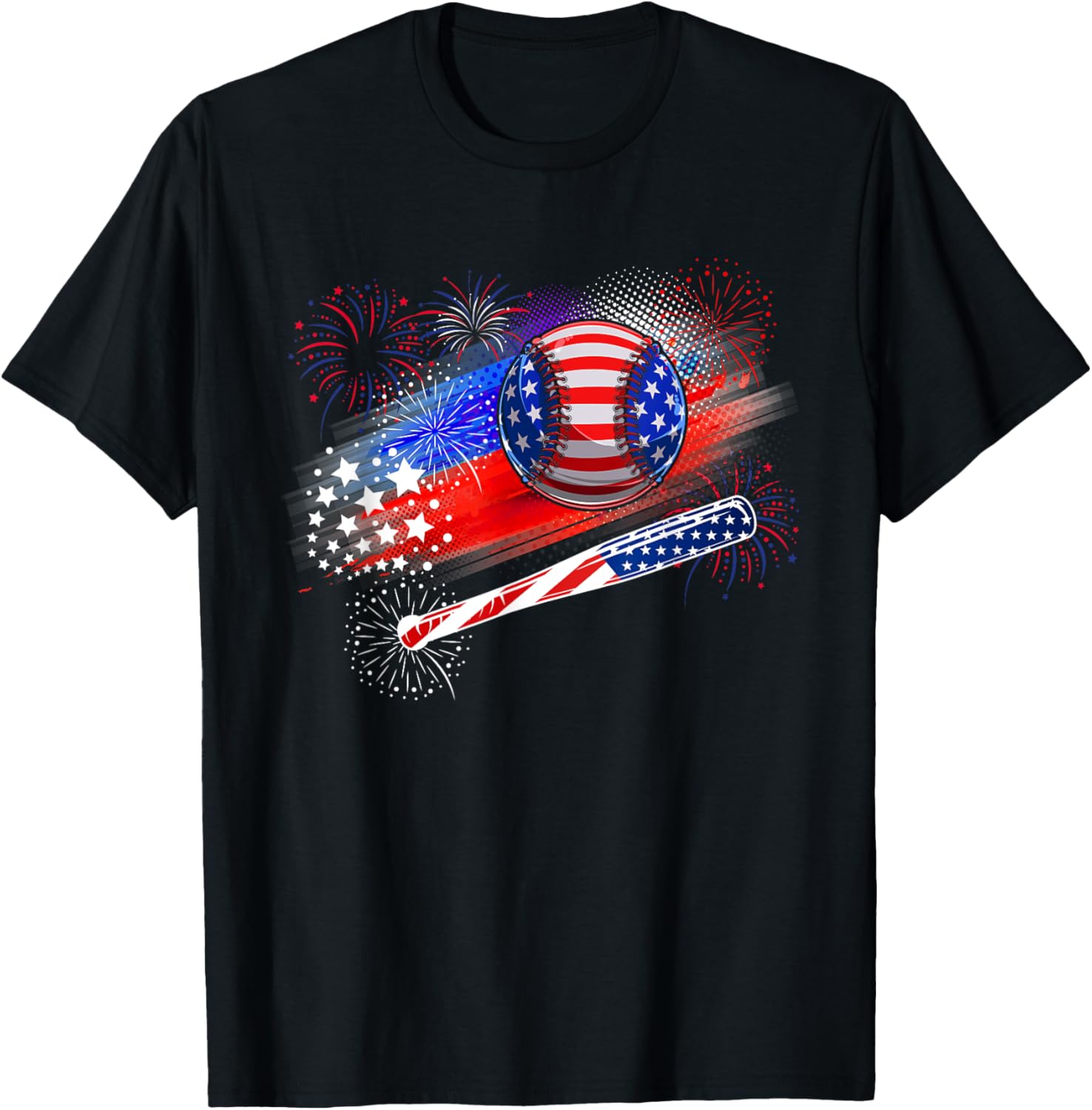 4Th Of July American Flag Fireworks Baseball Softball Lover
