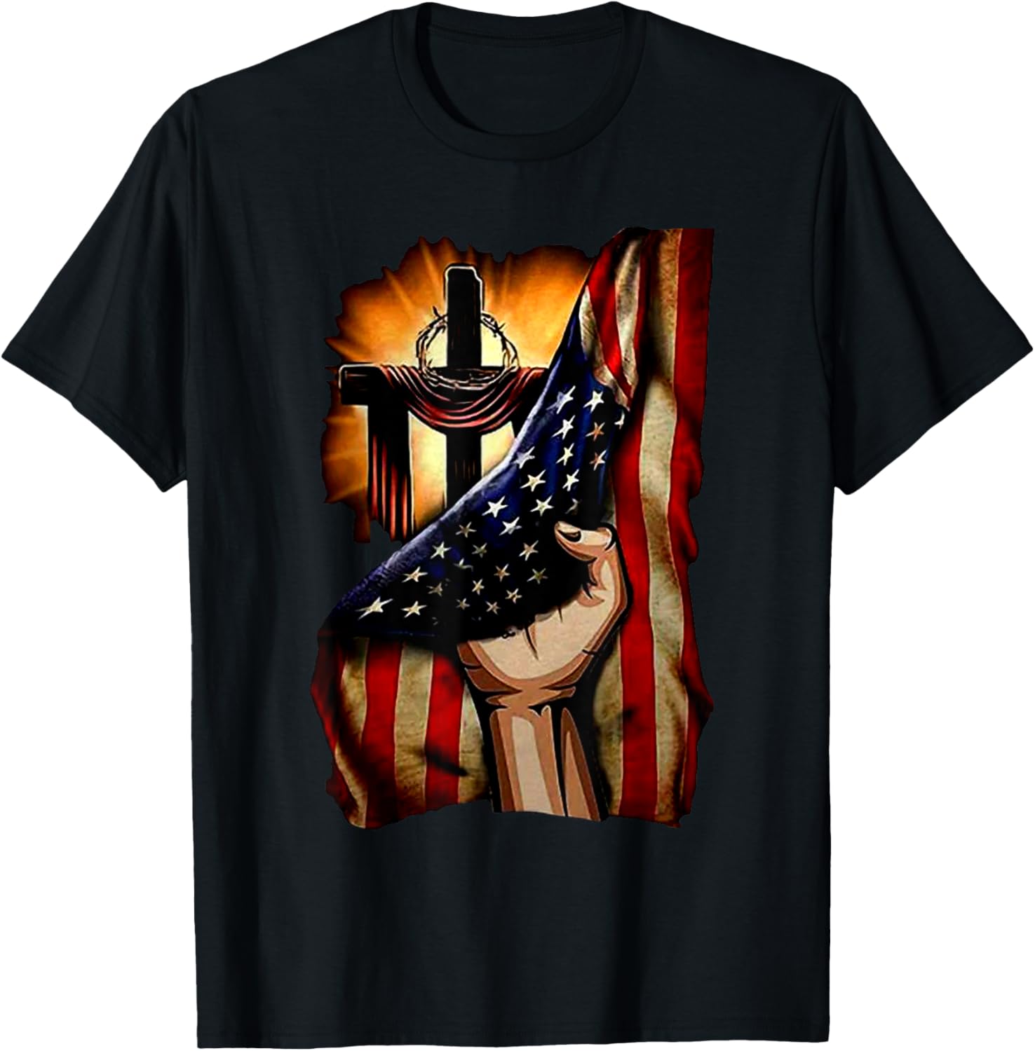 Cross Christ American Flag Pride Hand Christian Lover Gift