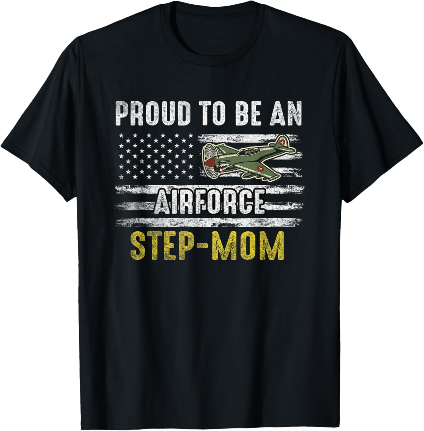 Proud Air Force Step Mom Distressed American Flag T Shirt