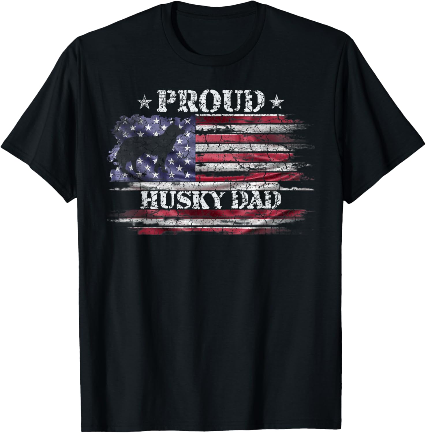 Vintage American Flag Proud Siberian Husky Dad Silhouette