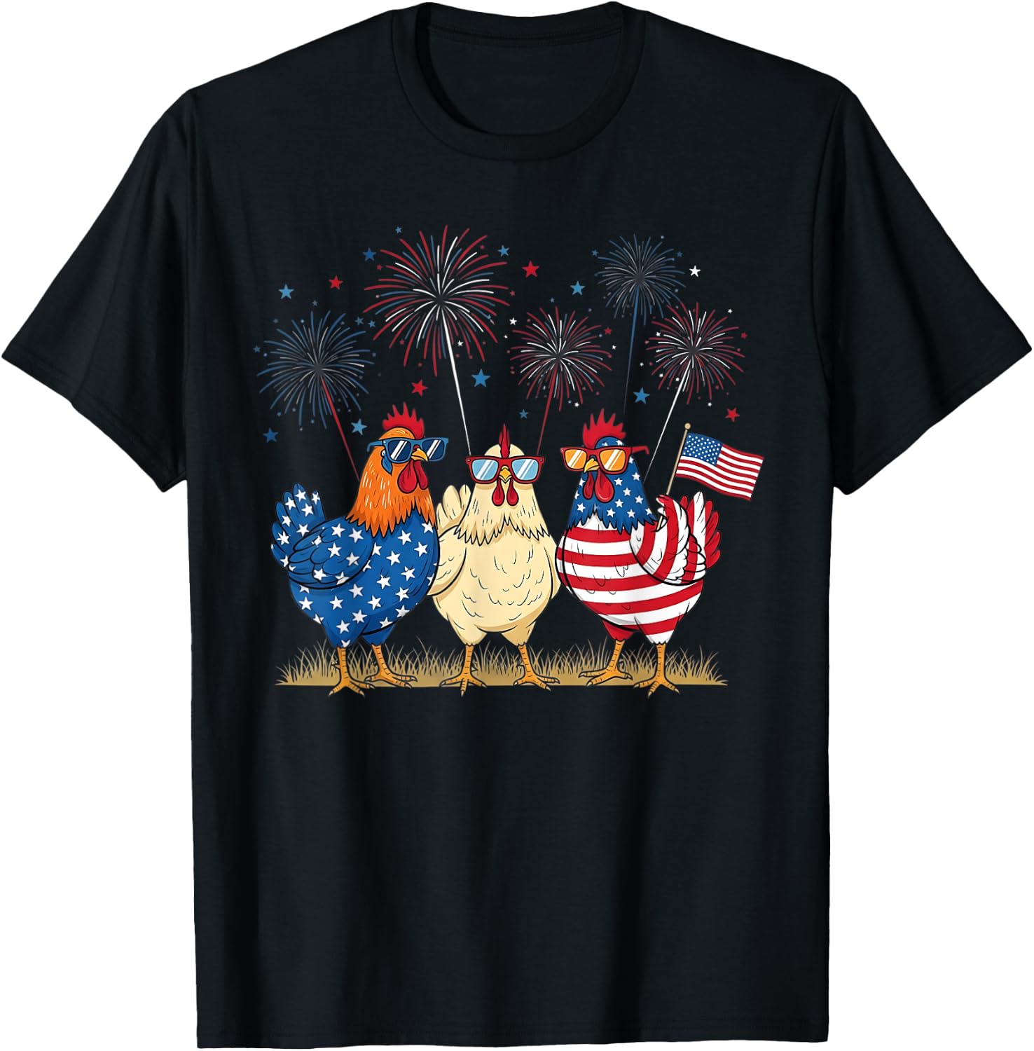 Patriotic Chicken Squad July 4th Humor American Flag Shirt for Women 49