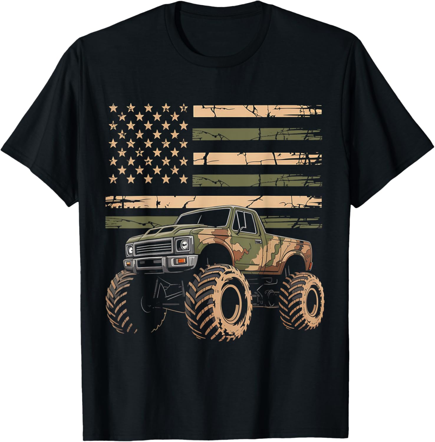 Monster Trucker Retro Monster Truck Usa Flag 4Th July