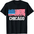 Vintage Us Flag American City Skyline Chicago Illinois