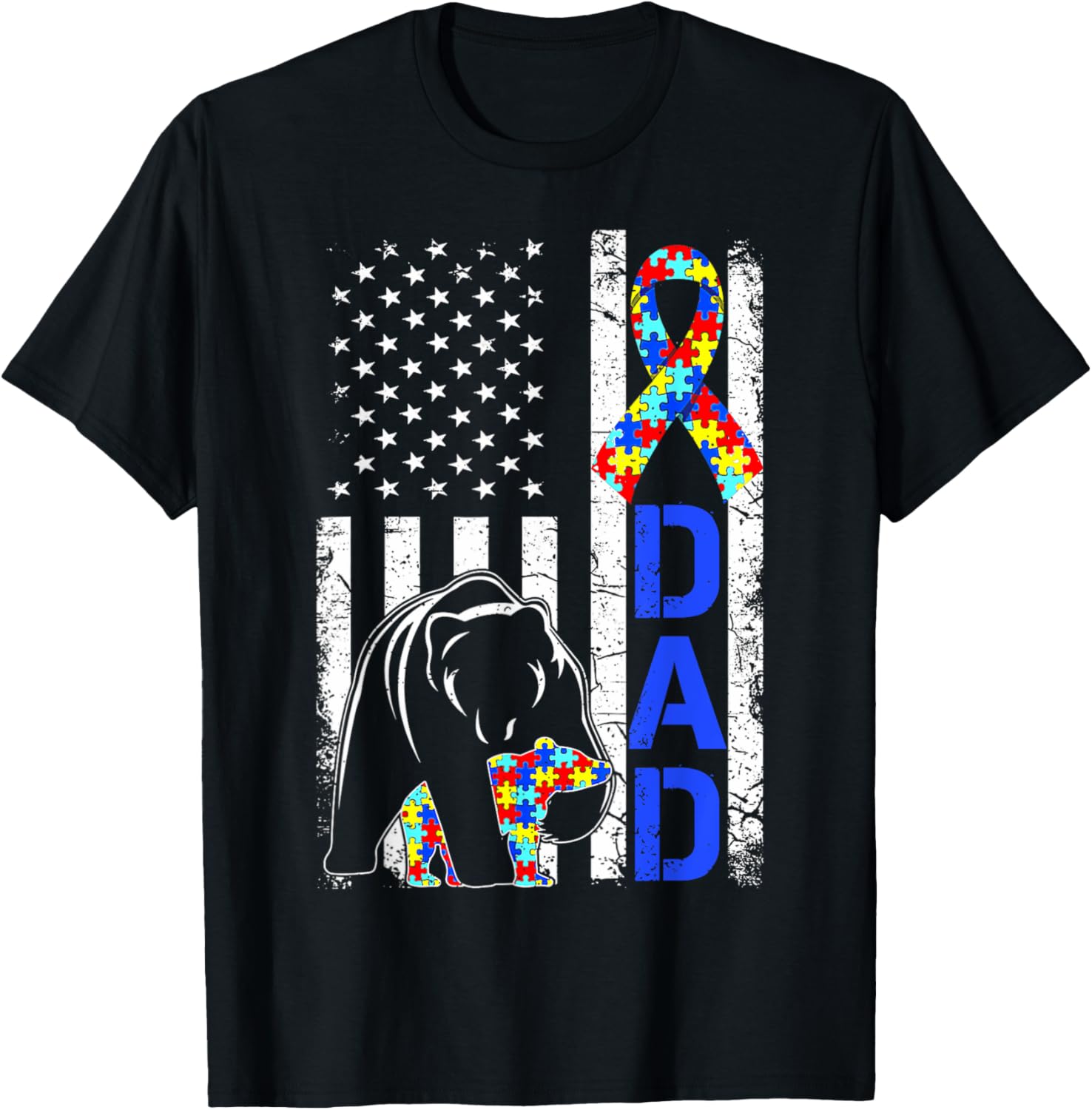 Dad Autism Awareness American Flag Fathers Day