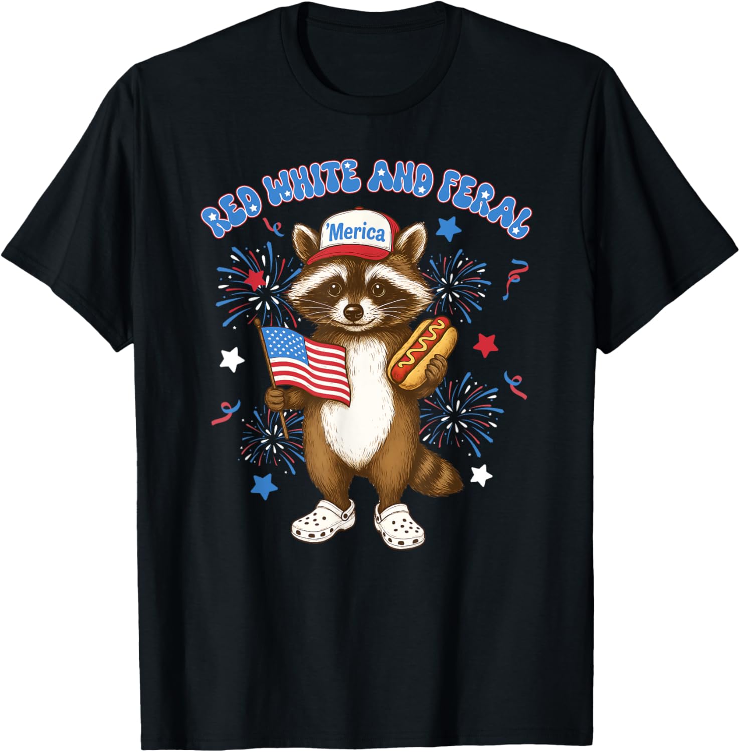 Usa Red Funny White And Feral Racoon 4Th July Boy Girl Kids