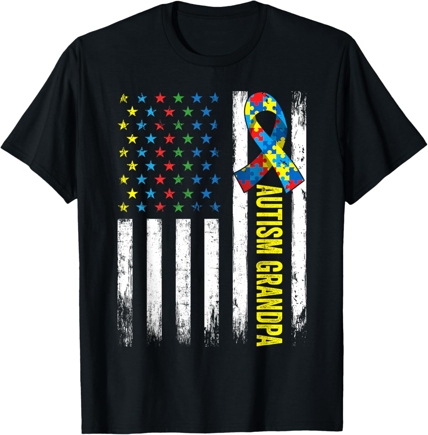 Retro American Flag Autism Grandpa Awareness Autistic