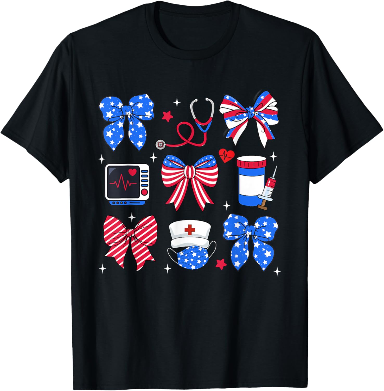 Nurse Bow Stethoscope Usa Flag Patriotic 4Th Of July