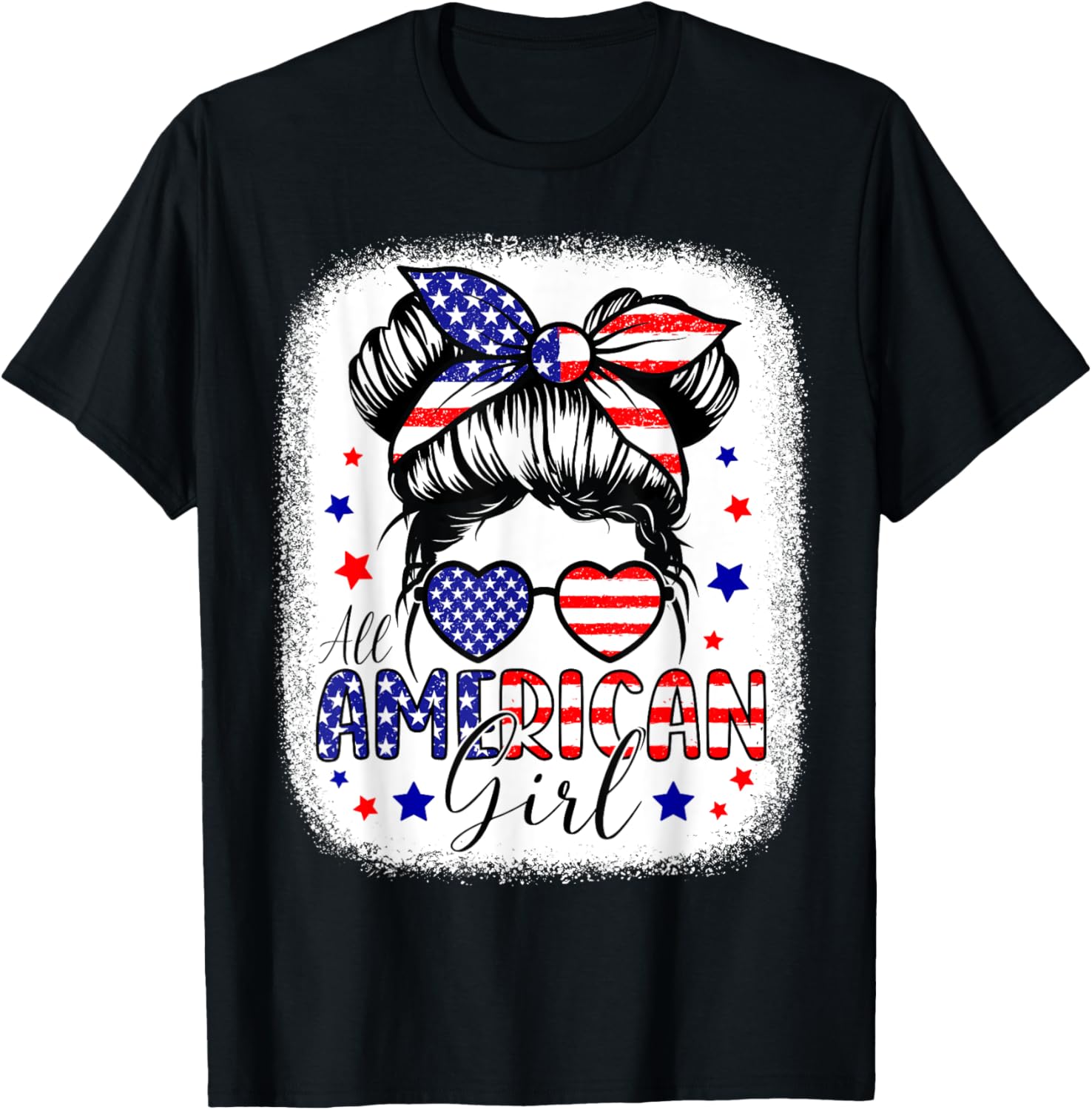 All American Girl 4Th Of July Shirt Daughter Messy Bun Usa