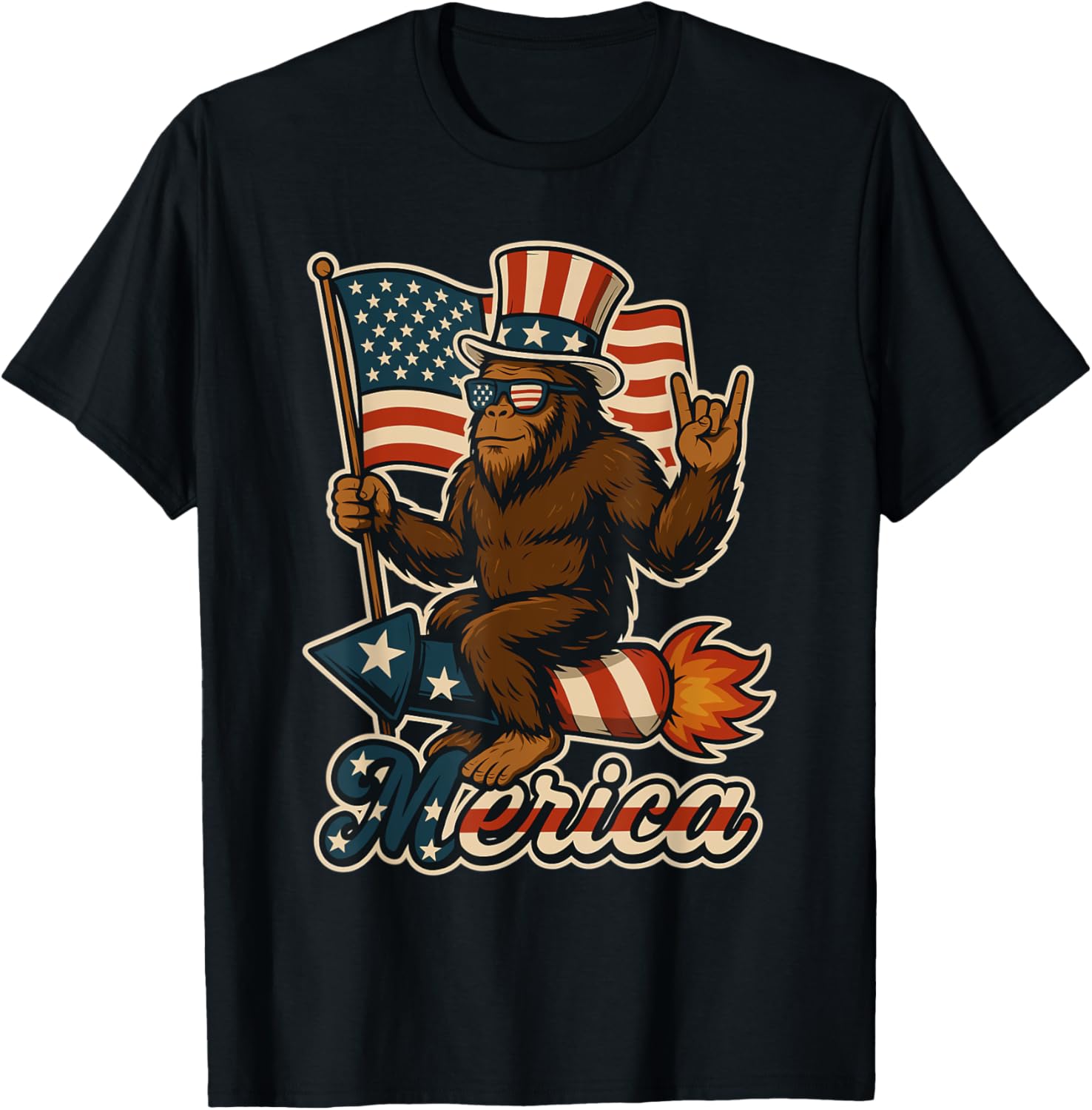 Bigfoot Rock Merica American Flag Patriotic 4Th Of July