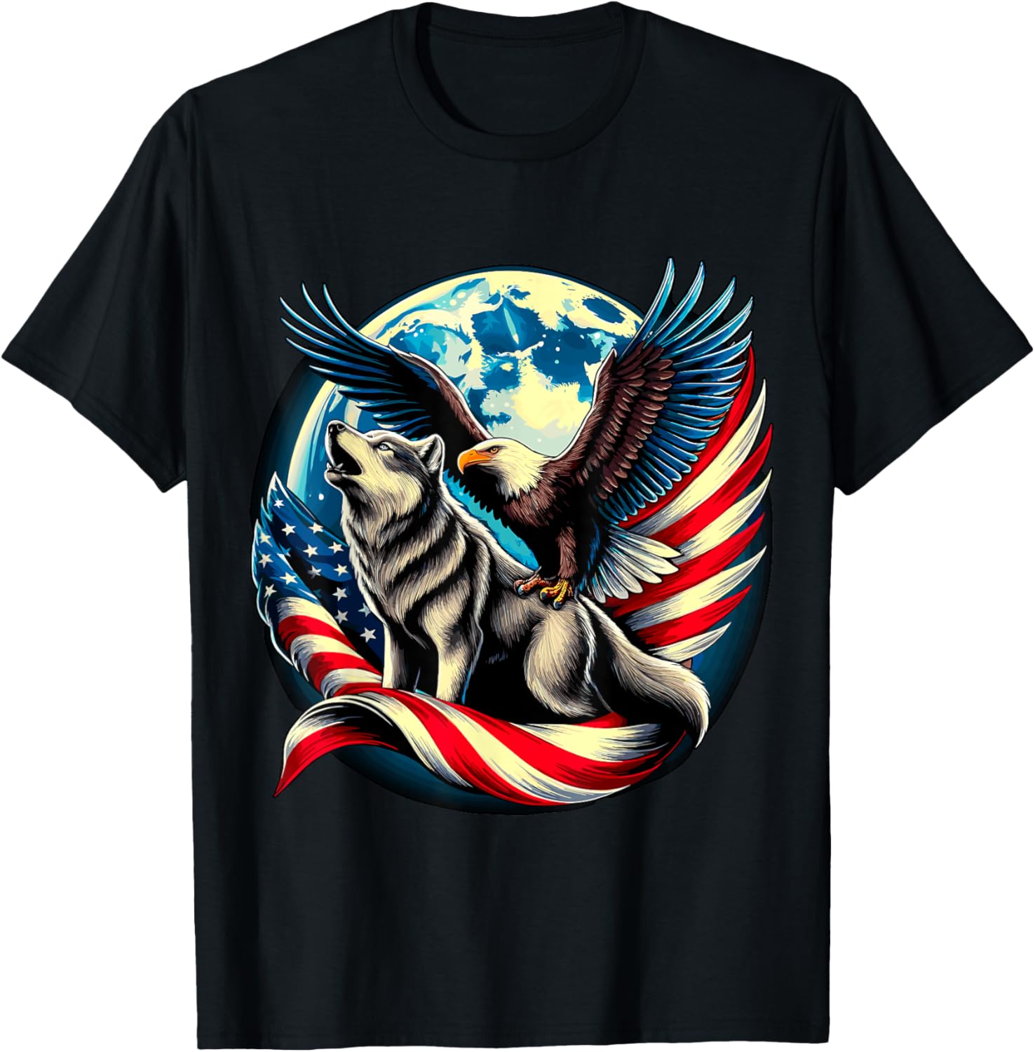 American Bald Eagle And Wolf Usa Flag 4Th Of July