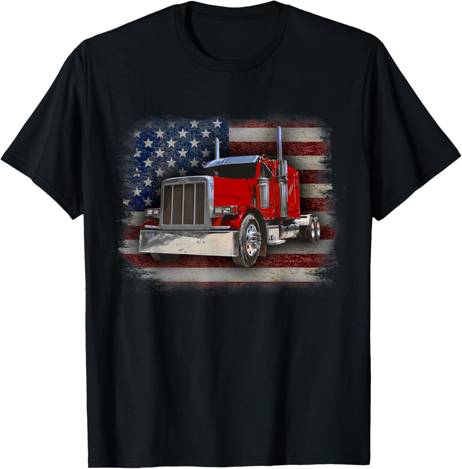 Trucker T Shirt American Flag And Big Rig