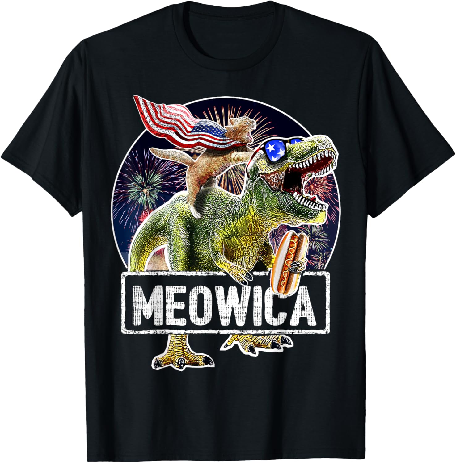Meowica American Flag Cat T Rex Dinosaur 4Th Of July Kids