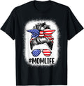 Mom Life American Mom Messy Bun Women Usa Flag 4Th Of July