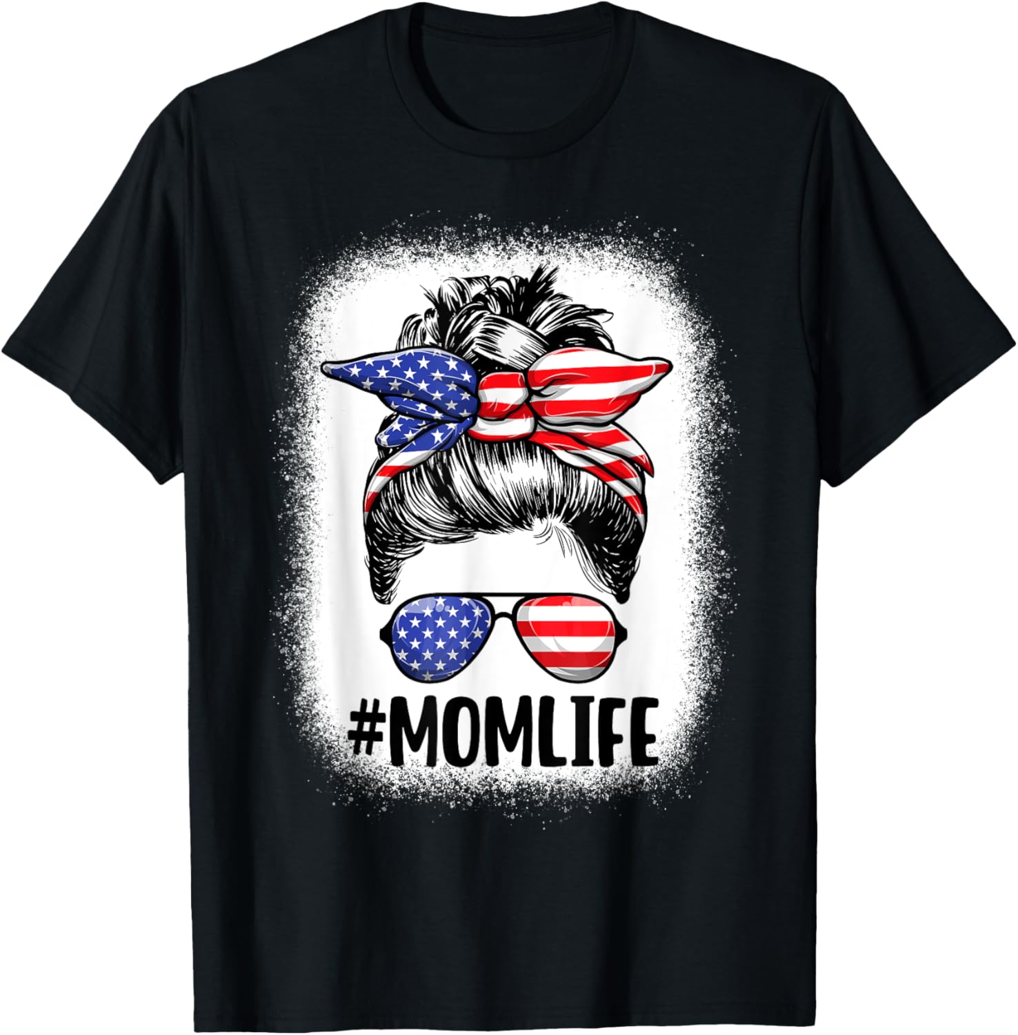 Mom Life American Mom Messy Bun Women Usa Flag 4Th Of July