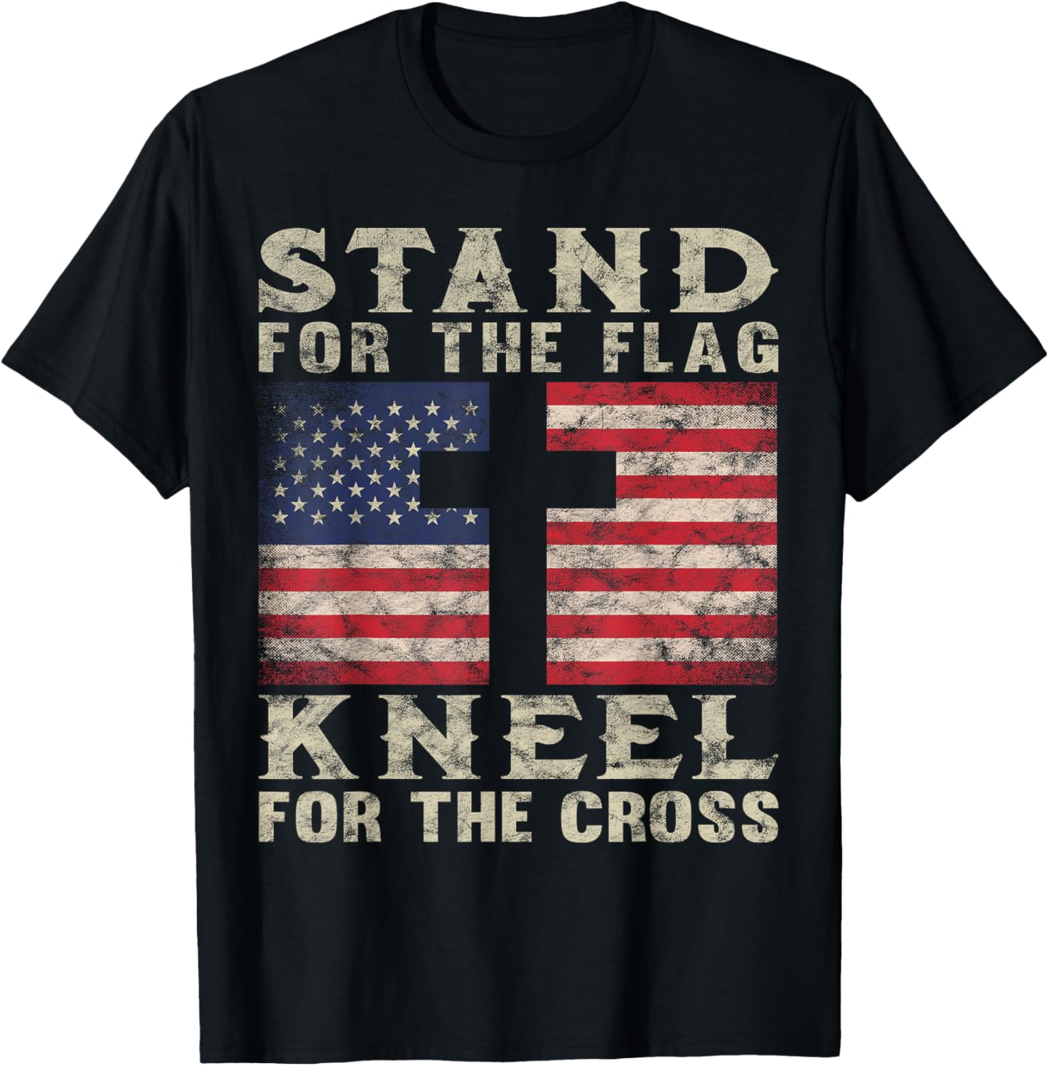 Christian Patriotic American Flag Stand Flag Kneel Cross