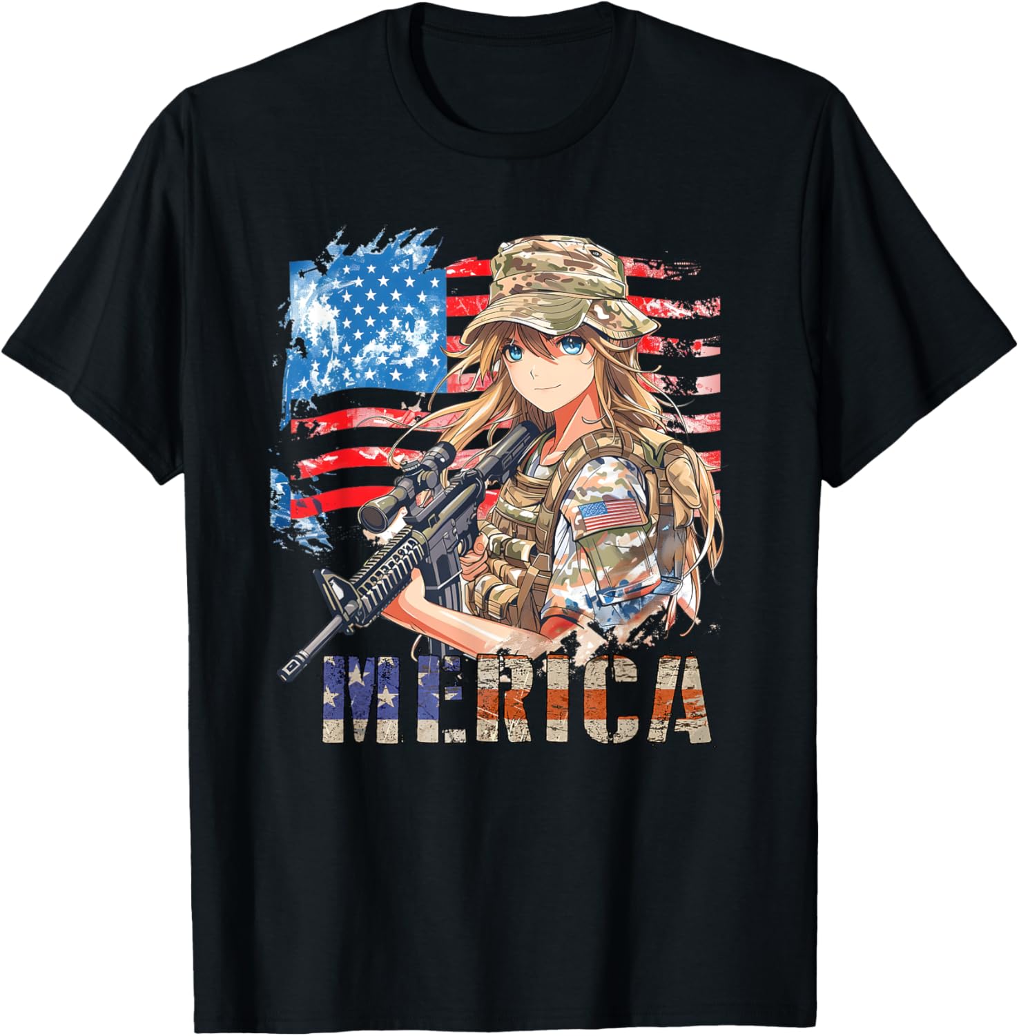 4Th Of July Military Anime Girl Patriotic Kid Women Us Flag