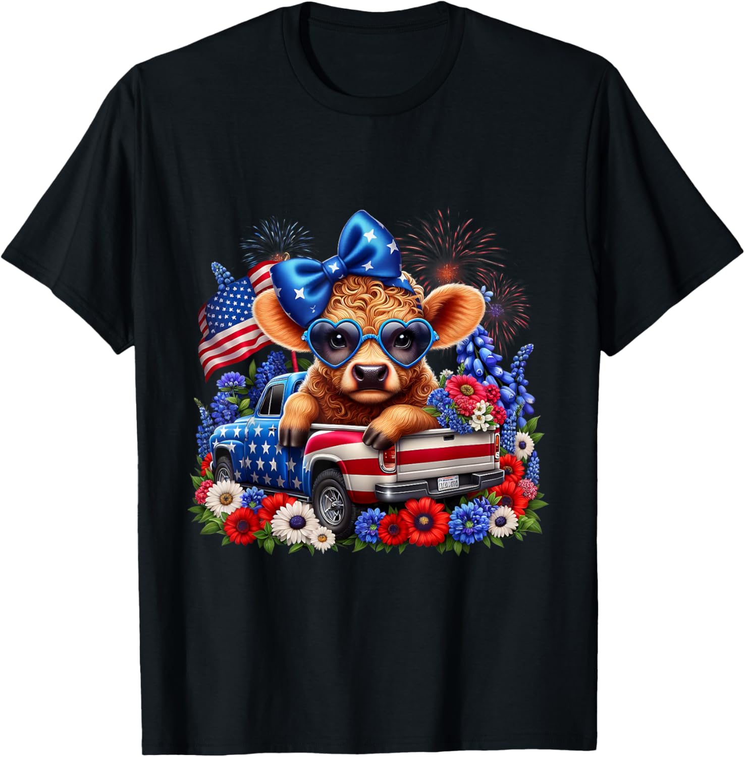 Usa Floral Animal Vibes Patriotic Highland Cow 4Th Of July