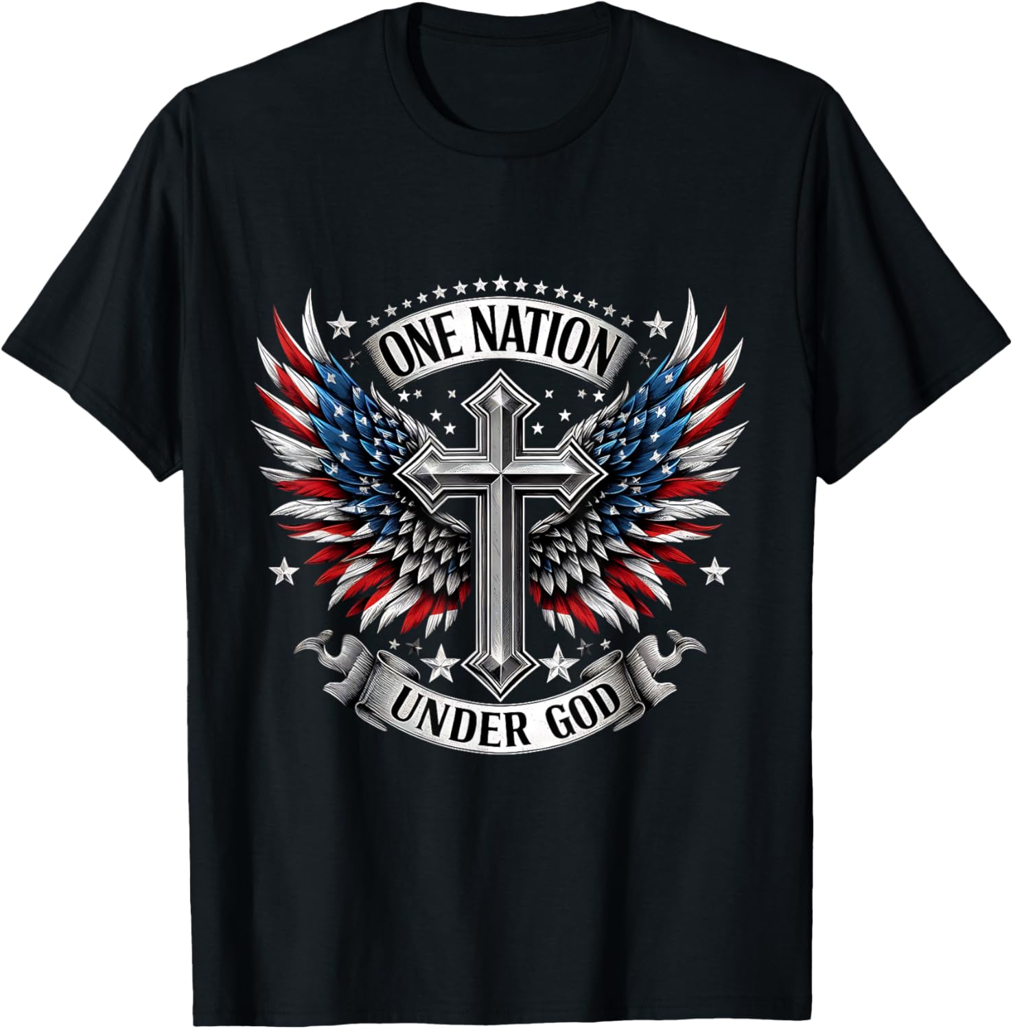 One Nation Under God Patriotic Faith Cross Military Veteran