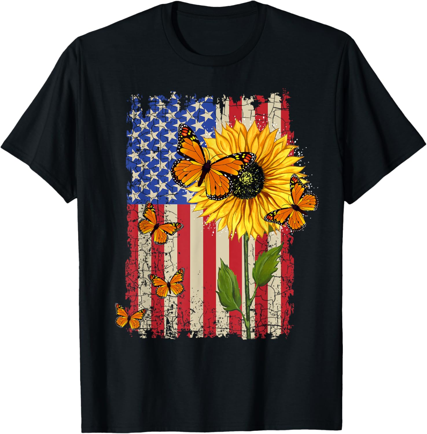 Sunflower Monarch Butterflies Patriotic American Flag Womens