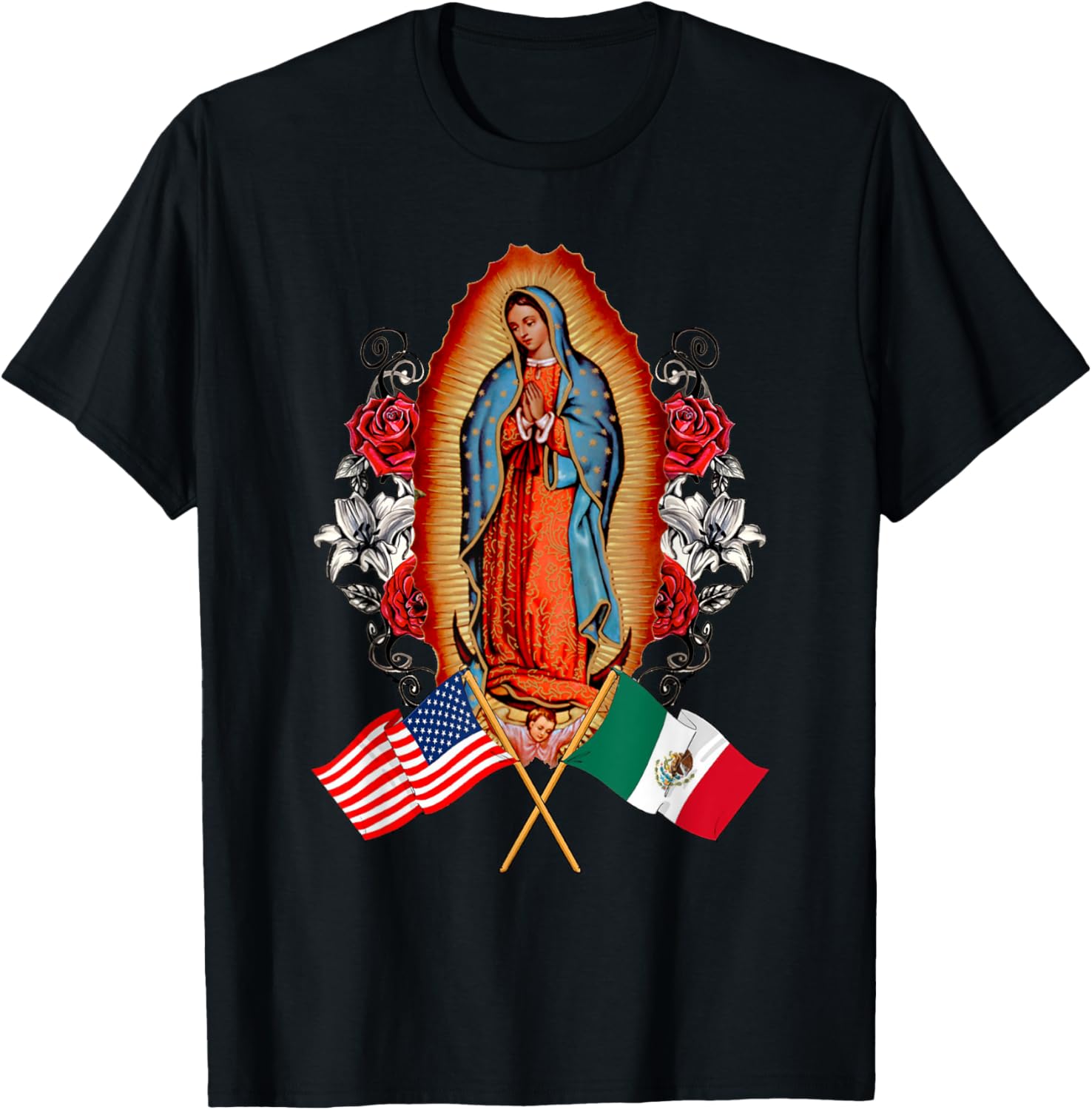 Our Lady Virgen De Guadalupe Mexican American Flag
