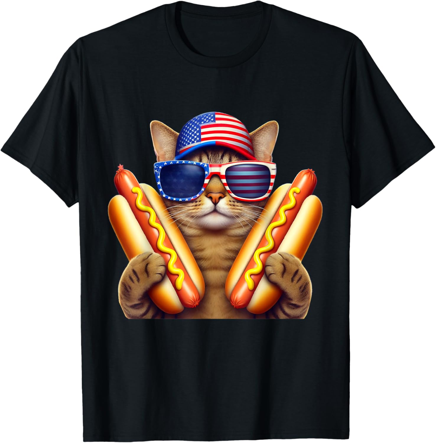 4Th Of July Hotdog Cat Funny Patriotic Cat Usa Flag Wiener